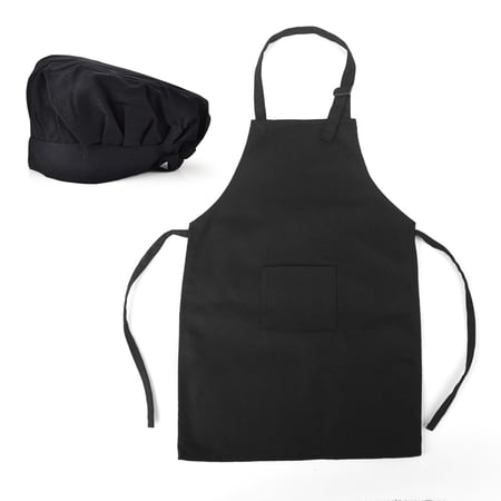 6 Sets Toptie Colorful Cotton Canvas Kids Aprons and Hat Set (S-XXL)-Black-XL