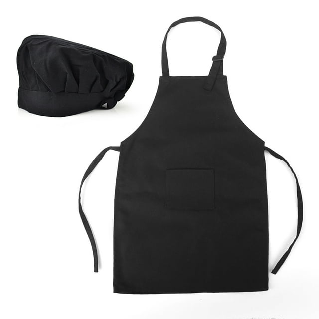 6 Ensembles TOPTIE Tabliers et Chapeaux Colorés en Toile de Coton pour Enfants (s-TTG)-Noir-G