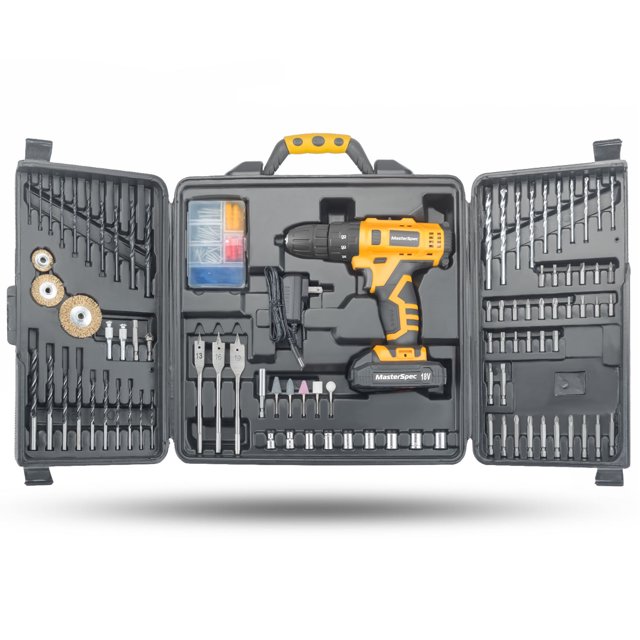 MasterSpec Ensemble de 92 Pcs d'Outils Électriques 18 V Sans Fil pour Perceuse-Marteau, Vis, Bits à Rabat et Douilles