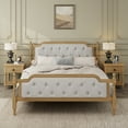 thumbnail image 3 of MAYEERTY King Traditional Solid Wood Bed Frame Upholstered Tufted Headboard for Bedroom Walnut, 3 of 8