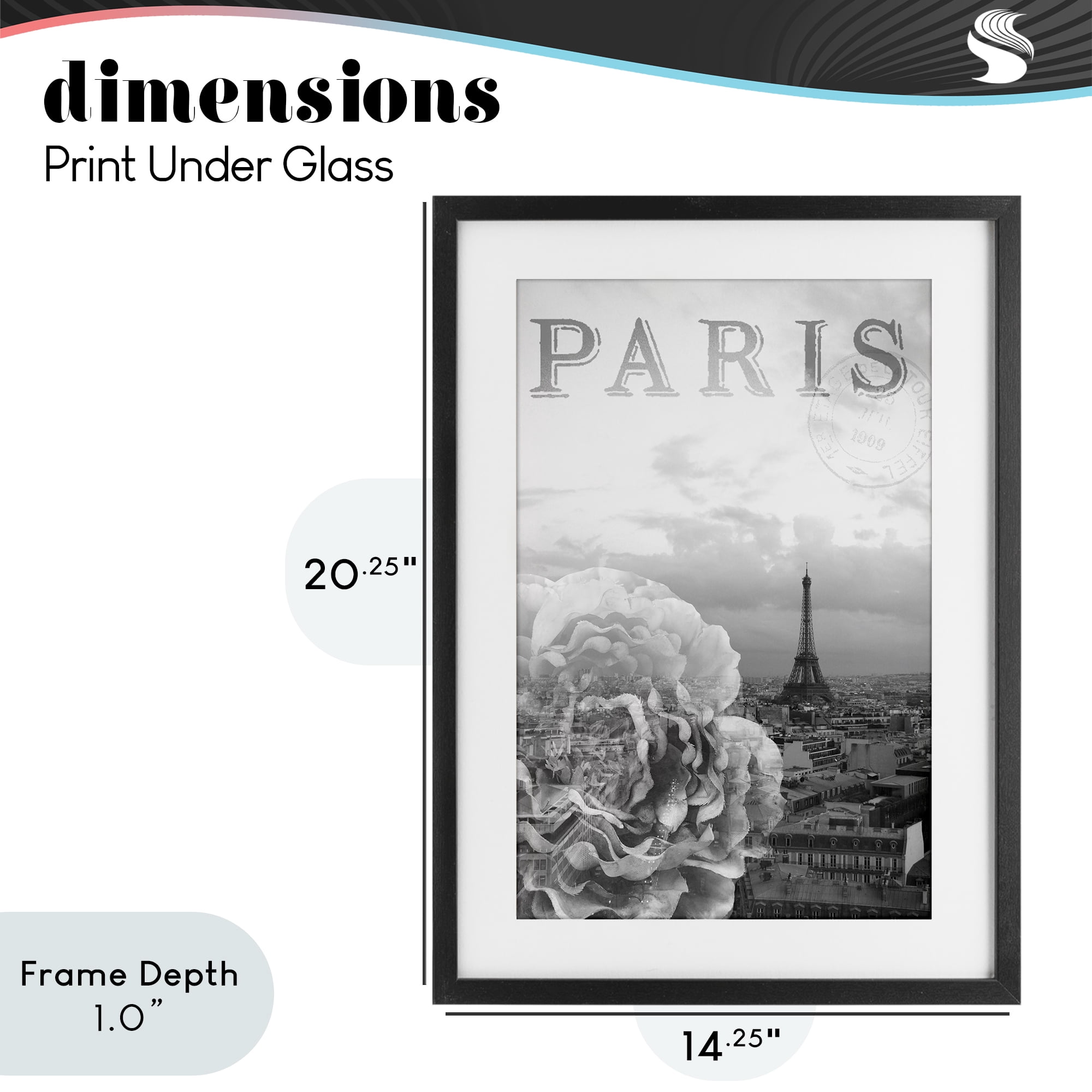 Stupell Industries Paris Postcard in Monochrome Black Framed Print Under Glass, design by Emily Navas