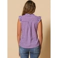thumbnail image 3 of DARING DIVA Women's Cap Sleeve Plaid Gingham Ruffle Blouse L Purple, 3 of 6