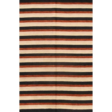 Tibetan Stripe Rug - Striped Modern Nepalese Tibetan Oriental Hand Knotted 7x10 Area Rug