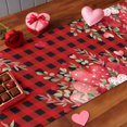 thumbnail image 4 of Valentine's Day Table Runner 14 x 72 Inch, Watercolor Red Pink Dots Love Heart Floral Leaf Red Black Plaid Washable Cotton Linen Dining Table Runner Tabletop Decoration for Restaurant Home Kitchen, 4 of 9