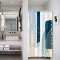 thumbnail image 3 of Bohemian Mid Century Shower Curtain Yellow Stripes Texture Blue Pattern Grain Artistical Aesthetic Shower Curtains for Home Bathtubs Bathroom Decor Fabric Waterproof with Hooks 36x72 Inches, 3 of 6