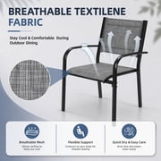 7 Piece Outdoor Dining Set, Patio Dining Table Set for 6 Persons, Garden Patio Textilene Dining Furniture Set with Plastic-Wood Tabletop, Dining Table Chairs Conversation Set for Deck Patio