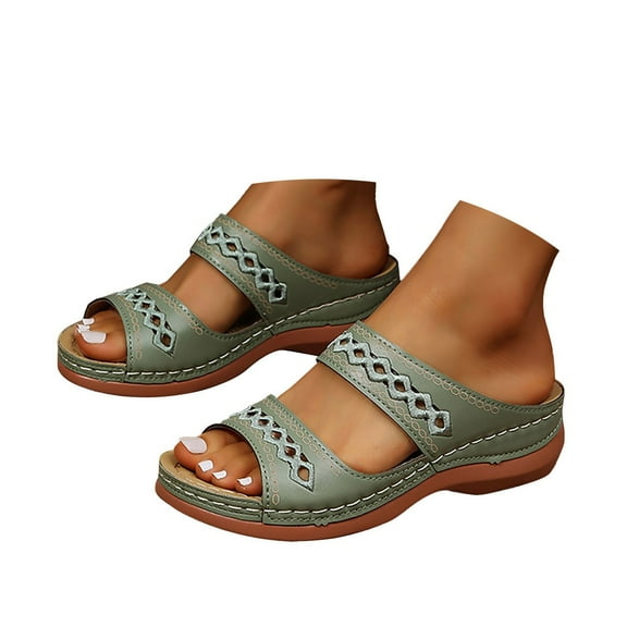 Mepaouo Women's Orthopedic Wedge Sandals Arch Support Summer Beach Slides Comfortable Slip on Sandal Green