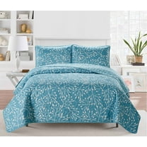 Crushed Microfiber Branches 3-Piece Quilt Set Aqua Full/Queen