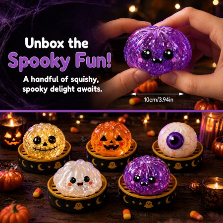 Halloween Ghost Dumpling Squishy, Dumplings Squishies with Steamer Stress Balls, Stretchy Clear Gel Fidget Sensory Toy, Halloween Birthday Holiday Desk Gift for Kids Adults A11 Random-1PCS