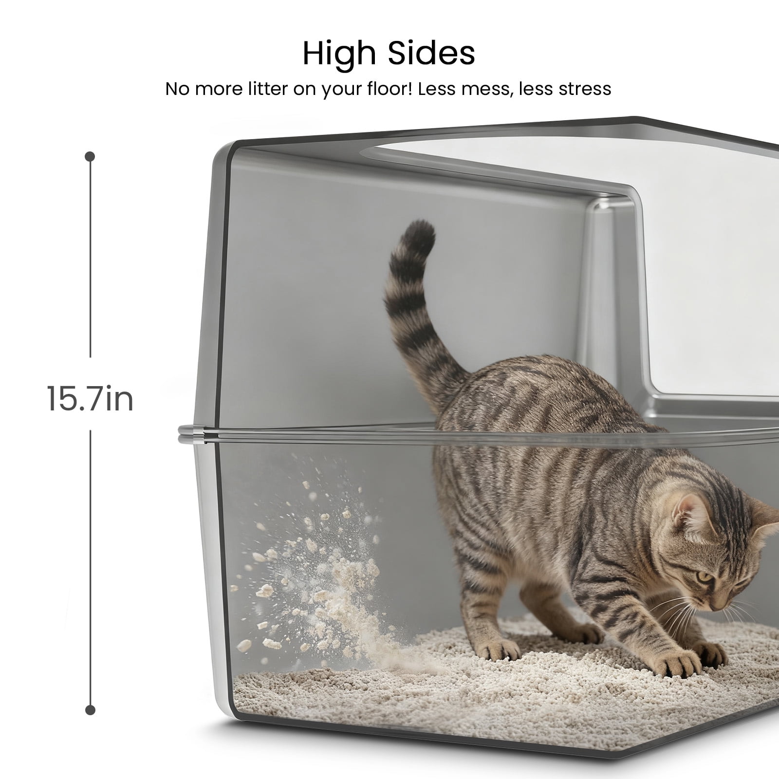 Ptlom Stainless Steel Litter Box with Lid Extra Large Cat Litter Box Metal Litter Pan 23.6" X 15.7" X 15.7"
