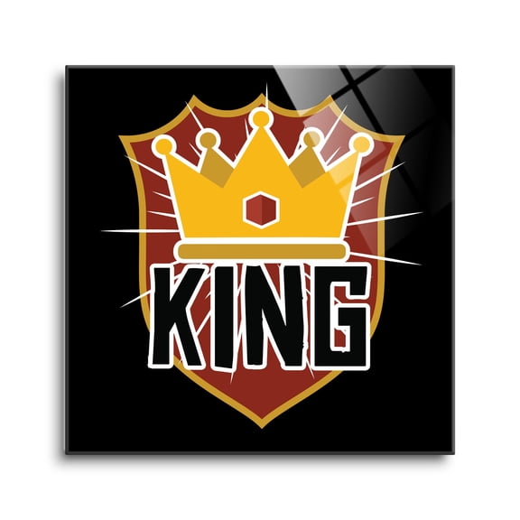 King Golden Crown Red Coat Of Arms 24 x 24 Glass Wall Hanging Sign