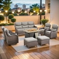 thumbnail image 2 of PARKWELL 8 Pieces Outdoor Patio High Back Furniture Set with Fire Pit Table, Luxury 6" Thick Conversation Set with Swivel Glider Chairs,Wicker Seating Set for Deck, Backyard,Brown/Gray, 2 of 13
