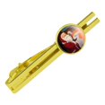 thumbnail image 1 of Santa Claus Christmas List Round Tie Bar Clip Clasp Tack Gold Color Plated, 1 of 4