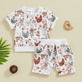 thumbnail image 4 of Douhoow Toddler Boy Girl Farm Outfit 0-3 Years Baby Short Sleeve Floral Chick Print T-Shirts Drawstring Shorts 2Pcs Summer Set, 4 of 9