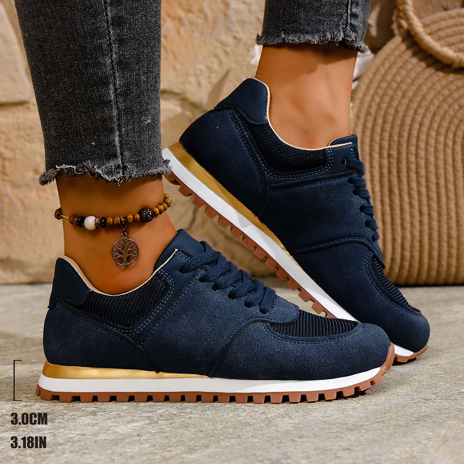 Dakaela Womens Fashion Sneakers 2025 Suede Classic Tennis Running Shoes Lace up Non Slip Trainer Walking Shoes Navy 8.5