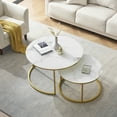 thumbnail image 2 of Modern Round Nesting Coffee Table Set with 31.5 inch Tempering Glass Top with imitation marble sticker Stacking Side Tea Table for Living Room, 2 of 8