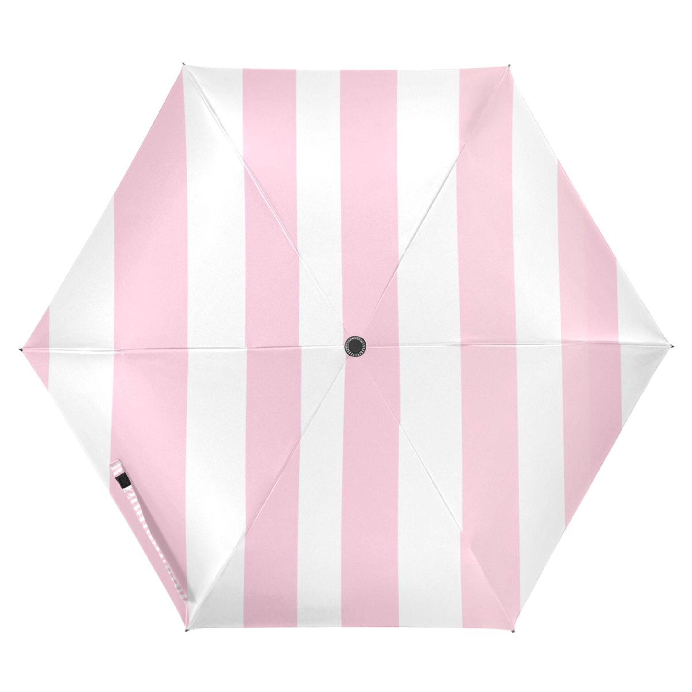 Compact Sun Umbrella Windproof Travel Umbrellas for Rain Strong Portable UV Protection Pale Pink and White Striped