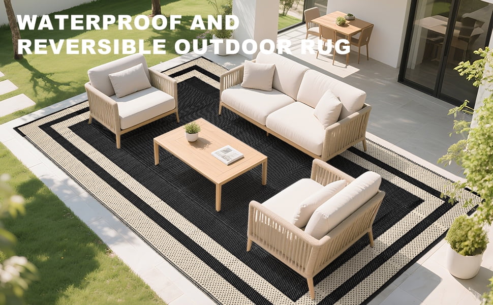 Outdoor Plastic Waterproof Rug 5'x 8' for Patio, Porch, Deck, Backyard, Balcony, Reversible