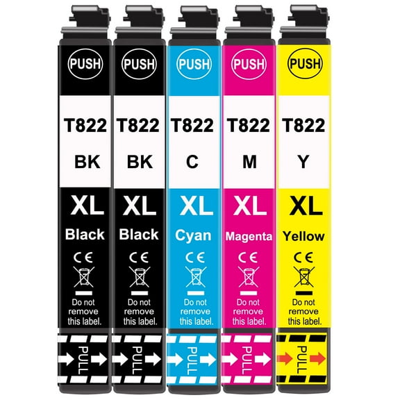OGOUGUAN 822XL Ink Printer Cartridge, for WF-3820/WF-4820, Black/Tri-Color, 5 Pack