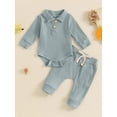 thumbnail image 2 of Nygoyerh 2-Piece Baby Boys Ribbed Set 3M 6M 12M 18M Button Long Sleeve Playwear Lapel Neck Romper with Drawstring Pocket Long Trousers Newborn Infant Outfits, 2 of 7