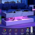 thumbnail image 5 of 47inch Large High-Glossy LED Coffee Table with 2 Sliding Drawers, Living Room Storage Tables with Marbling Print, Modern Stylish Double-Layer Center Tables w/LED Lights, White, 5 of 7