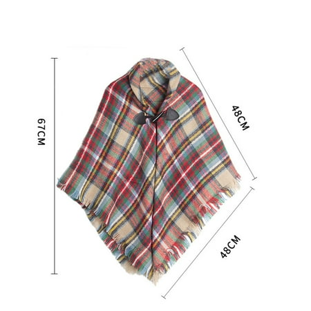 

YWDJ Girl Fall Fashion Plaid Shawl Wrap Cape Cardigan Horn Button Kids Scarf Cloak Brown