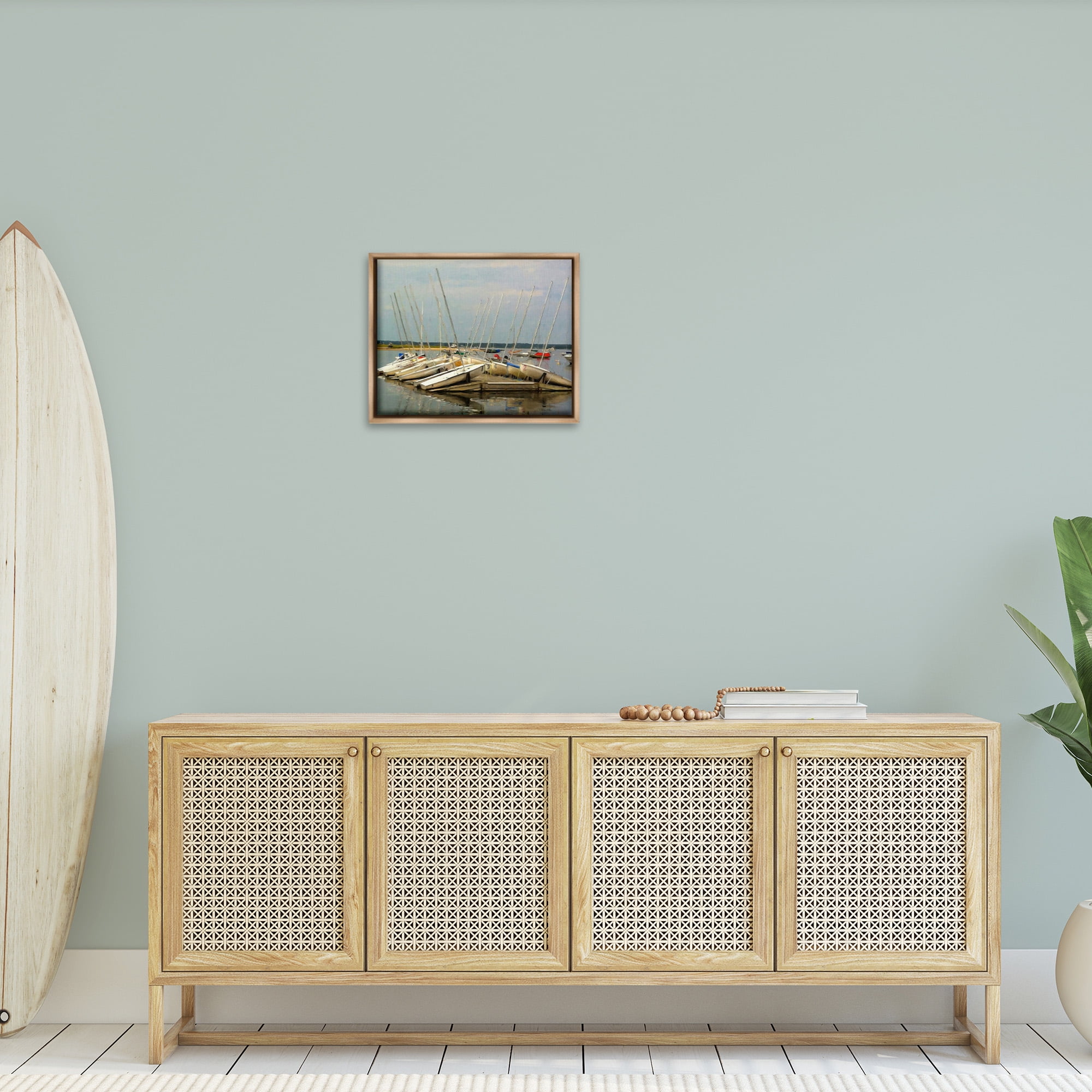 Stupell Industries Maritime Docked Boats Transportation Painting Brown Floater Framed Canvas Art Print Wall Art, 21 x 17