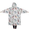 thumbnail image 2 of Oversized Wearable Blanket Hoodie,Cute Dogs Pattern Sherpa Blanket Hoodie with Super Pockets,Super Warm Fuzzy Pullover for Women & Men, 2 of 6