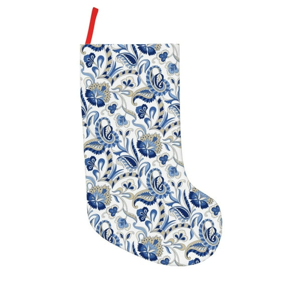 Uemuo Blue Paisley Print Christmas Stockings, 18inch Xmas Hanging Stocking Decorations for Christmas Party Family Decor