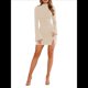 thumbnail image 3 of Vestido de Mujer con Mangas Largas Cruzadas, Volantes, Dobladillo Ajustado, Abertura, Cuello Medio Alto, Falda Corta, Cintura Ajustada. Albaricoque L, 3 of 9