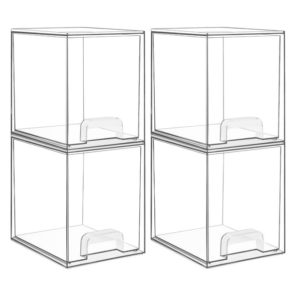 Cajones apilables de almacenamiento, organizador de acrílico con 24 alfombrillas antideslizantes, organizador de baño para cambiador, baño (4pack-Altura)