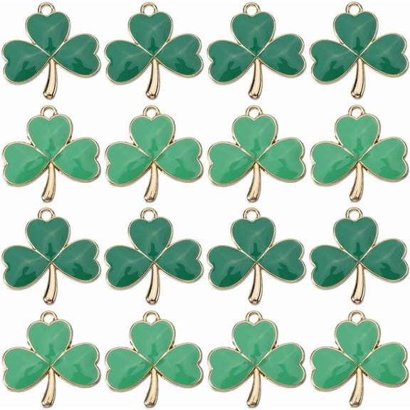 1 Box 40Pcs St. Patrick's Day Charms Shamrock Charm Green Enamel Three Leaves Alloy Metal Luck Flat Irish Lucky Clover Charms