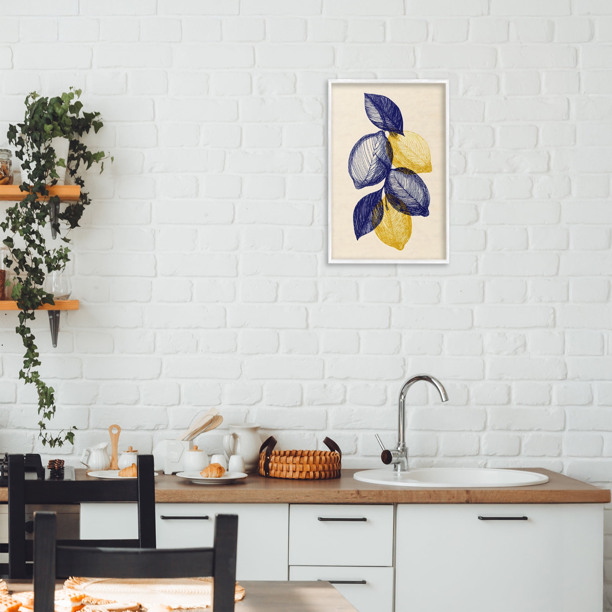 Stupell Industries Navy Lemons Botanical Sketch White Framed Giclee Art, design by Petal Prints Design