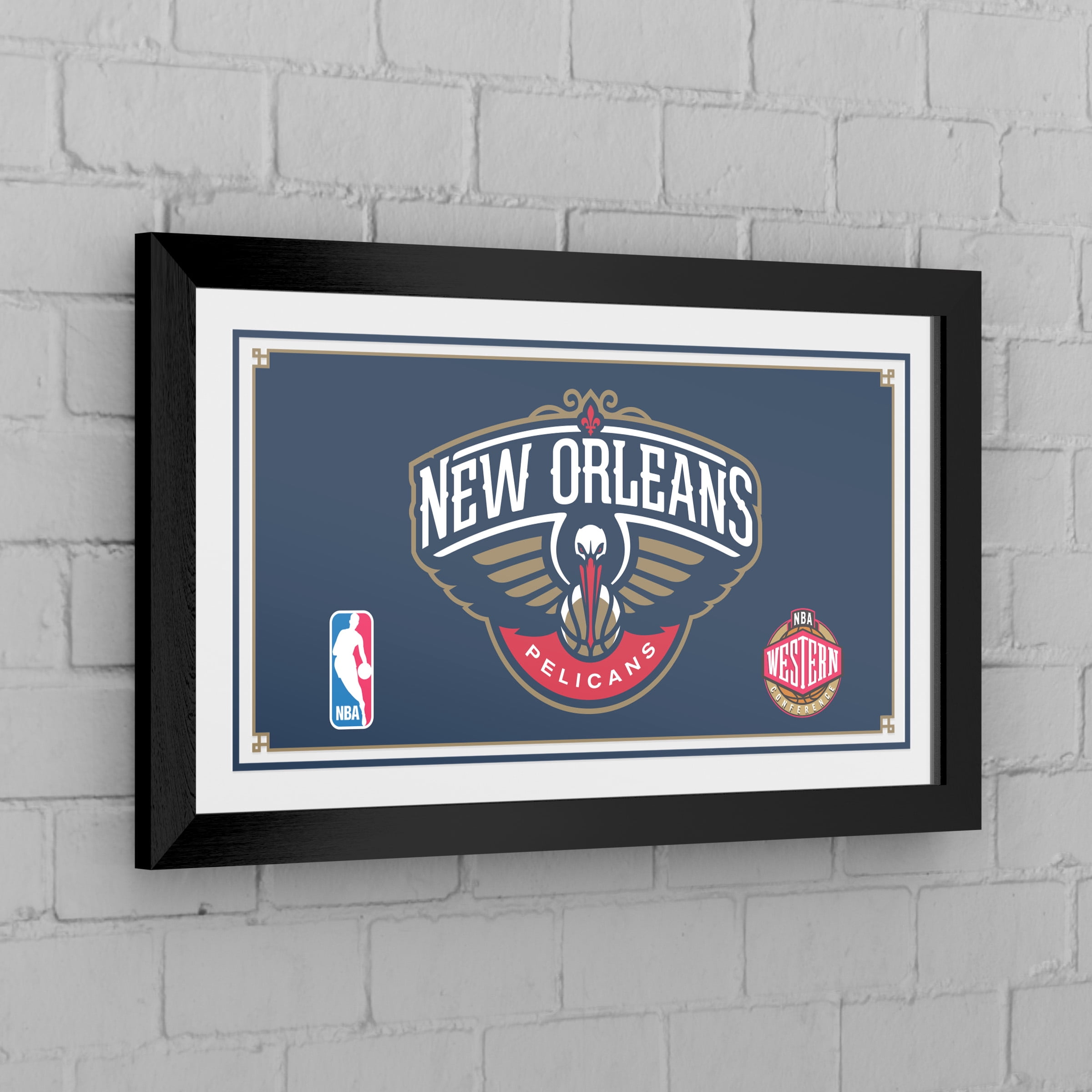 New Orleans Pelicans Logo Ready-To-Hang Black Framed Wall Mirror
