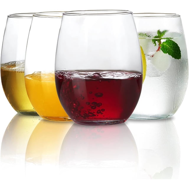 Stemless Wine Glasses, Laser Cold Cutting Process, Ultra-Thin Smooth Rim, Tritan BPA-Free Plastic, Top-Rack Dishwasher-Safe, Set of 4, 20 Ounces, Clear