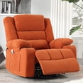 thumbnail image 3 of 37.7" Wide Super Soft and Oversize Chenille Manual Swivel Rocker Heating Massage Recliner Chair with Cupholders for Living Room, Bedroom,  Orange, 3 of 16