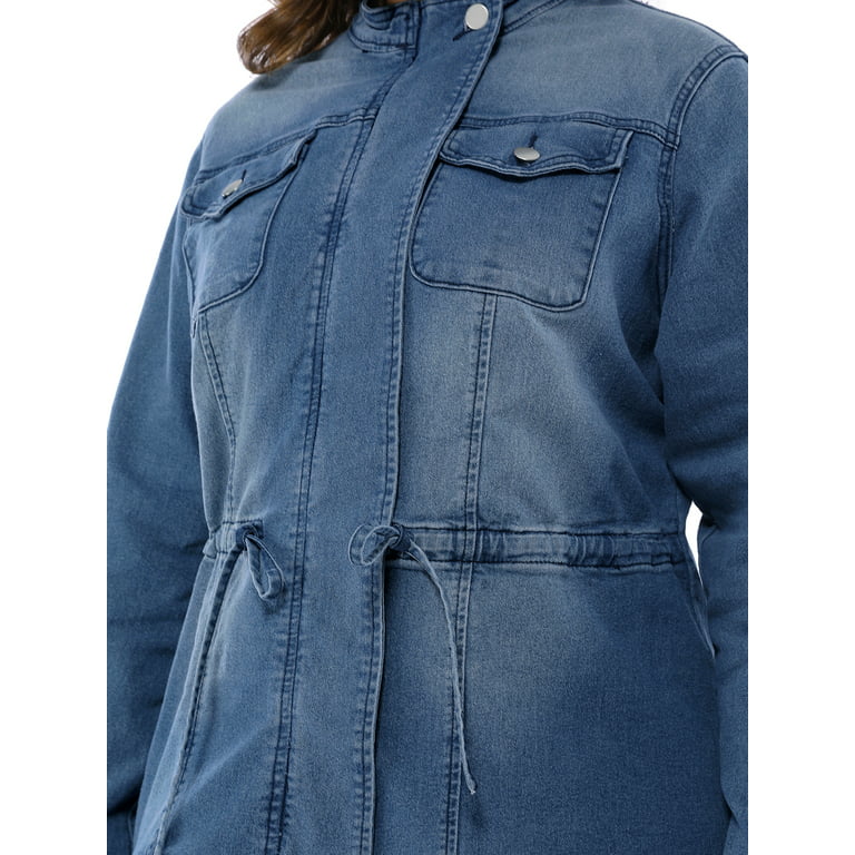 Agnes Orinda Women's Plus Size Fall Outfits Drawstring Waist Zipper Denim  Jacket 