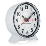 Westclox Mechanical Keywound Alarm Clock- White with White Dial, 4W x 2.5D x 4.35H In.