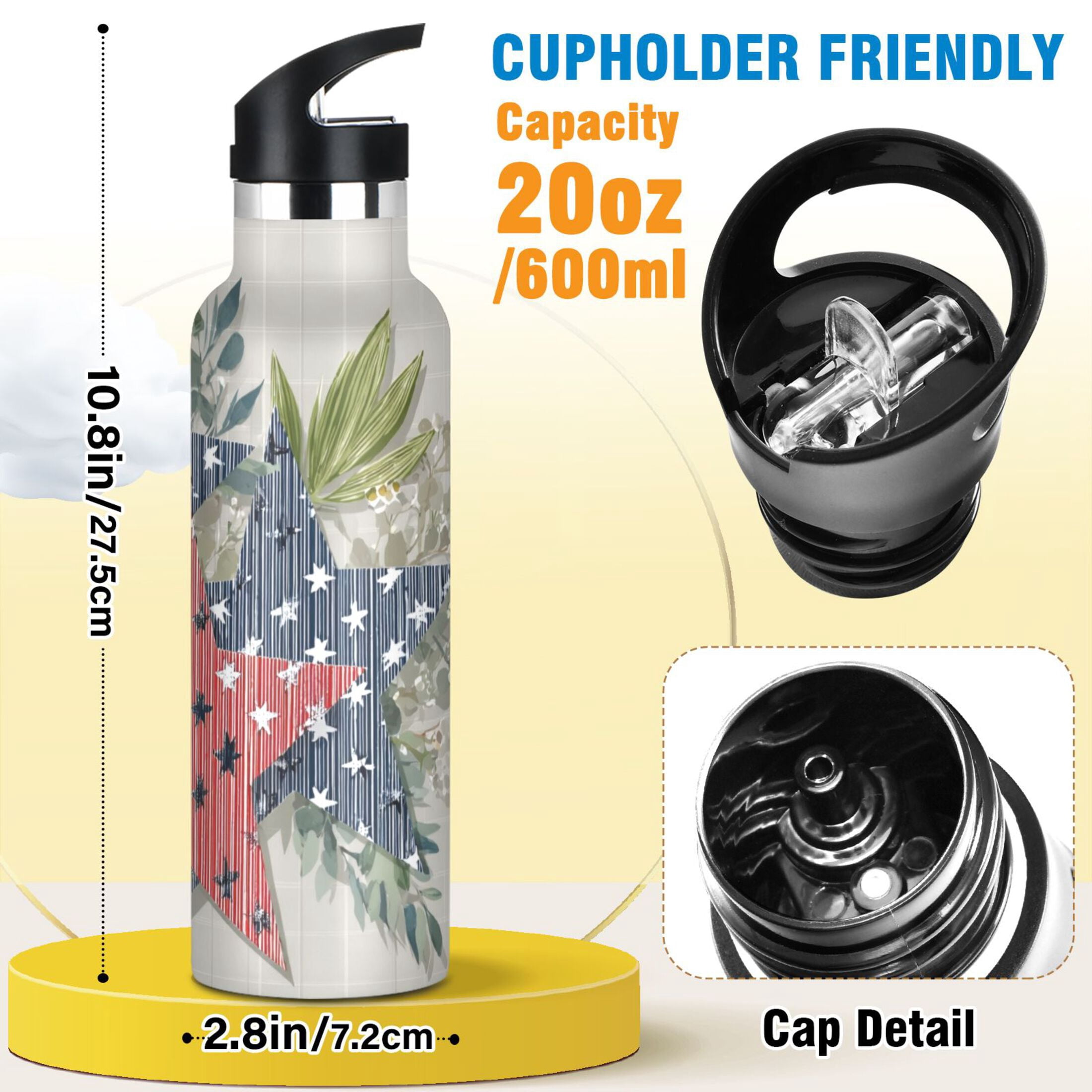 Kids Insulated Stainless Steel Sports Water Bottle 600ml (20oz) Red and Blue Stars