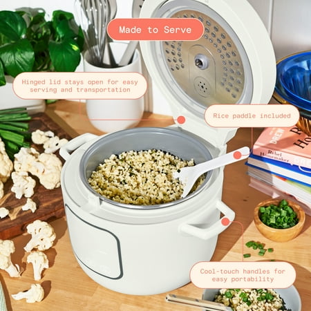 Beautiful 14-Cup Cooked, 6-Cups Uncooked Electric Rice and Grain Cooker, EverGood™ Ceramic Nonstick Coating, White Icing by Drew Barrymore