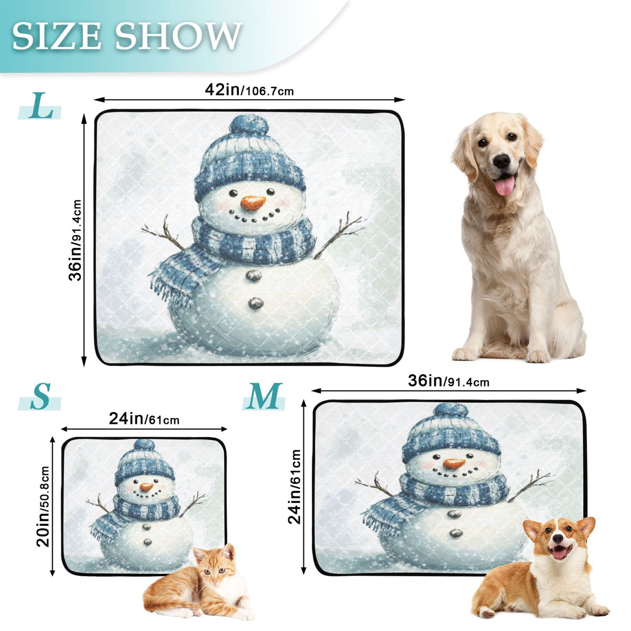 Qxltty Snowman Wearing A Blue and White Scarf Cat litter Pads Pet Set of 2 Diaper Mats Center Anti-leakage Layer Absorbent Soft and Comfortable