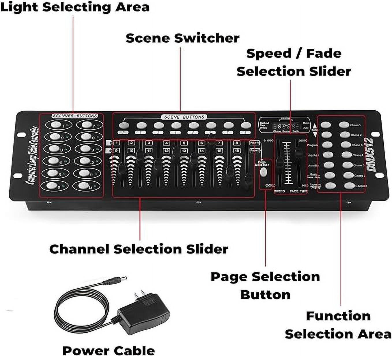 Black Grand Console DMX and MIDI Operator 192 Channel Light Controller for Live Concerts KTV DJs Clubs
