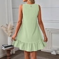 thumbnail image 5 of Miluxas Women's Exquisite Ruffle Hem Mini Dress Casual Round Neck Sleeveless Tank Dress Basic Solid Beach Vacation Outfits Green, 5 of 7