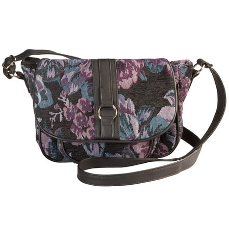 Multi Junior Handbags - Purple Floral Tapestry Crossbody Handbag