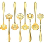 8 Pieces Flower Spoon Coffee Teaspoon Set Stainless Steel Tableware Creative Sugar Spoon Tea Spoon Stir Bar Spoon Stirring Spoon, 8 Different Patterns (Gold)