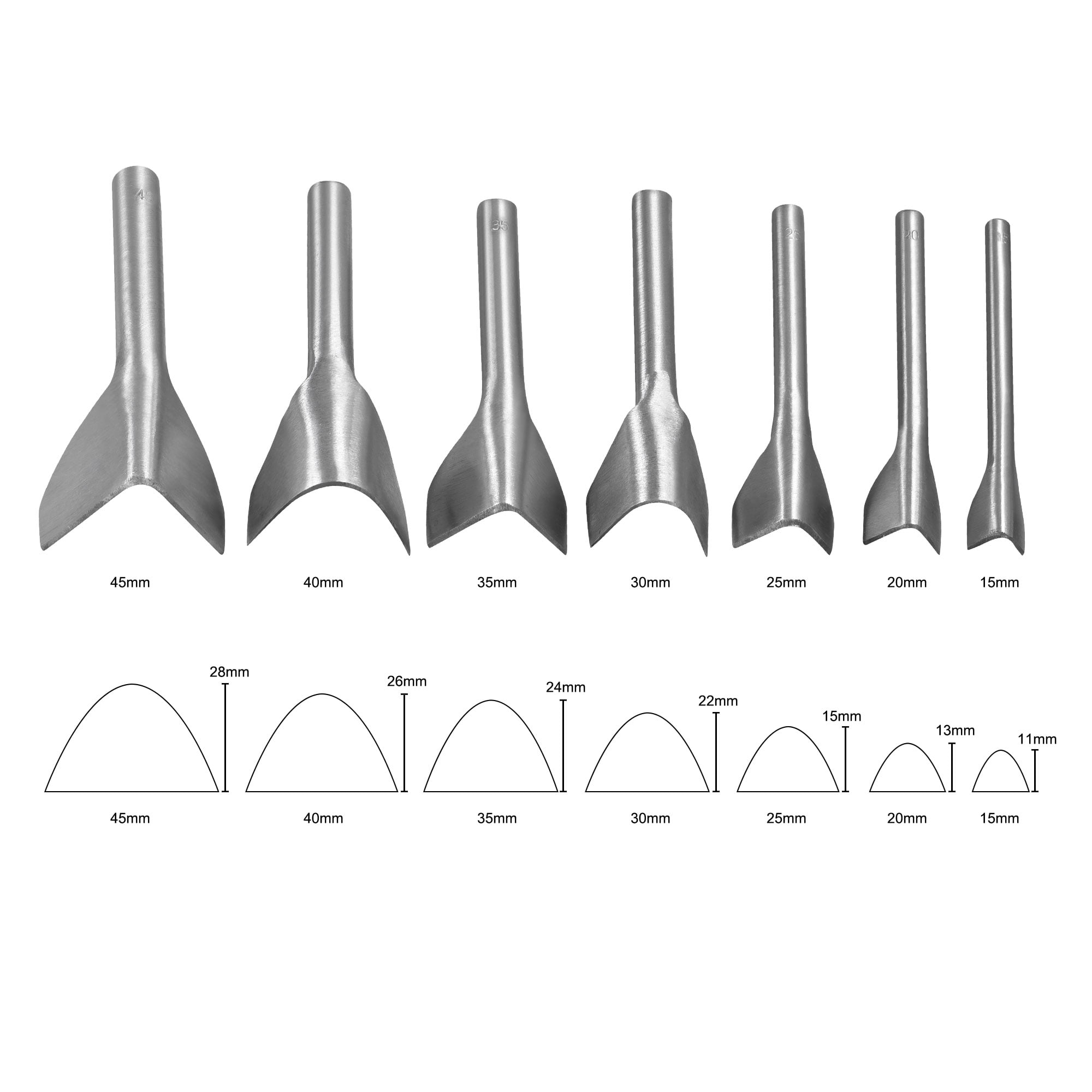 V-Shaped Leather Cutter Punch 15-45mm Strap End Punch Tool Set 7 Pack