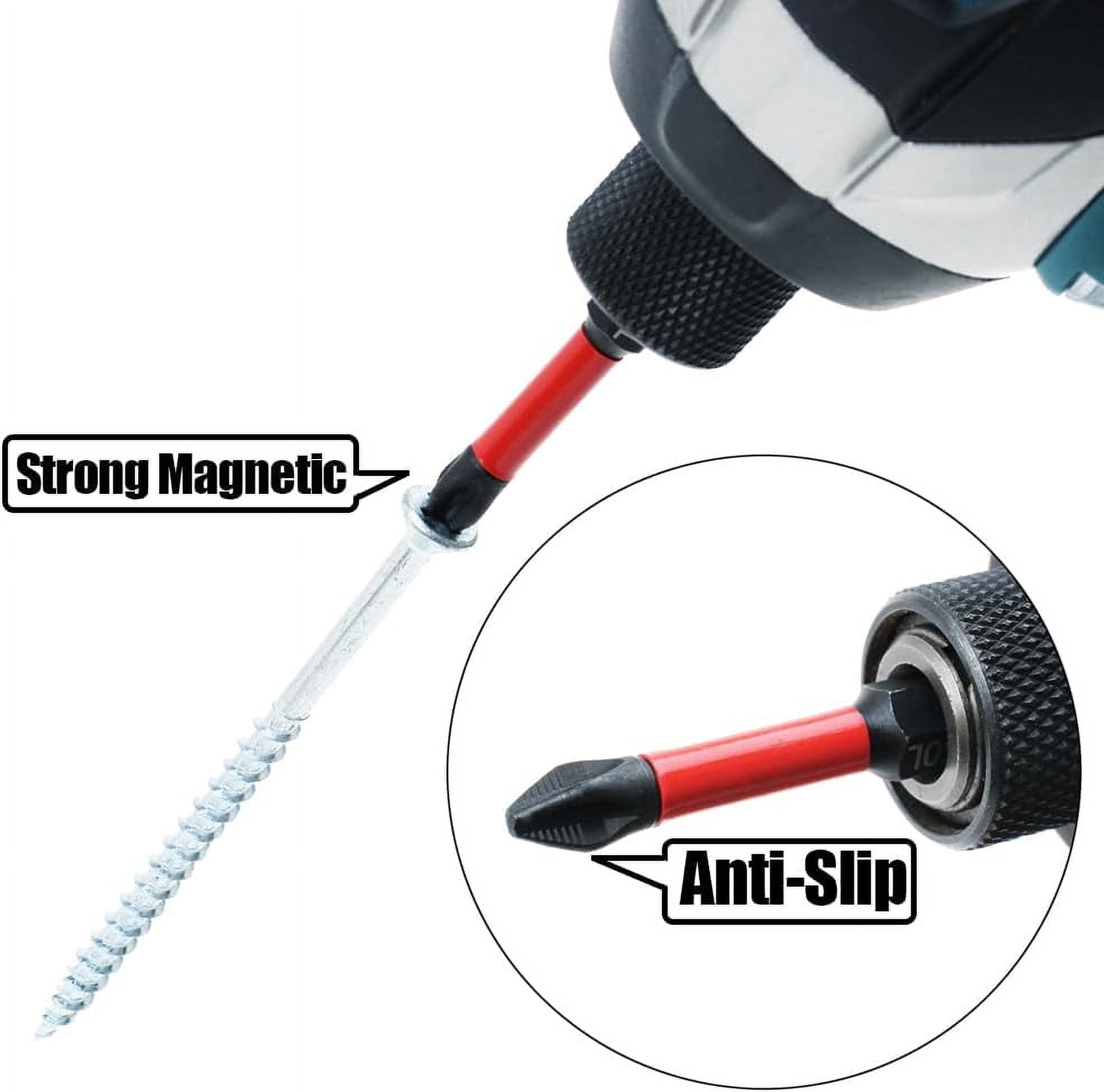 FRKSMD-10 Pack Phillips PH2 Magnetic Anti Slip Screwdriver Bit Set 2" L TS2 Toolsteel HRC63 Anti-Slip Long Drill Bits 1/4 Hex Shank Cross Single and Double Head Bits Screw Impact Driver Bits