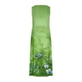 thumbnail image 5 of Sevevn Women's Fashionable Sleeveless And Linen Round Neck Printed Long Dress Green M Early Access Deals, 5 of 5