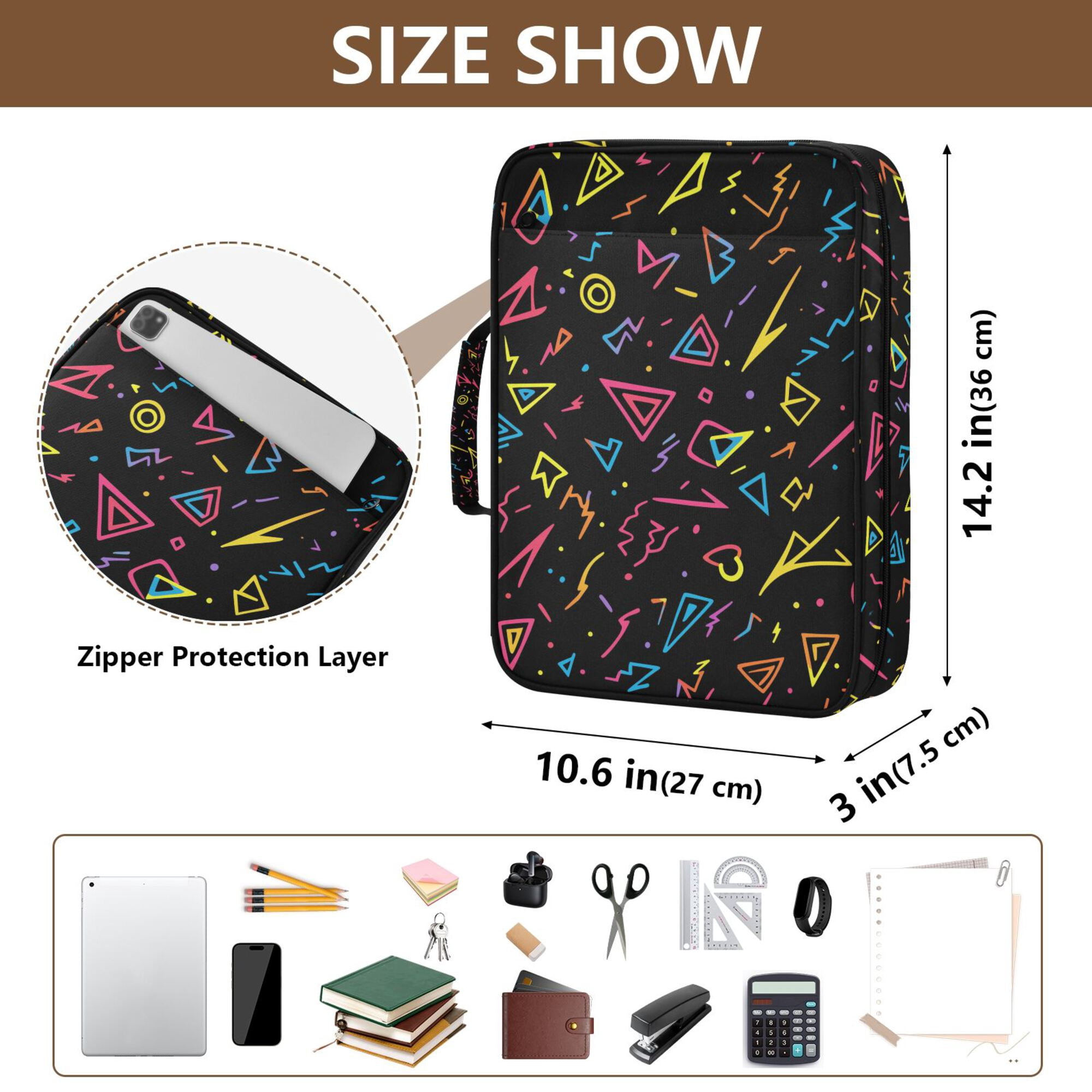 FORMRS Accordion File Folder A4 Size 7-Pocket Expanding Document Organizer Bag with 3 Ring Binder, Black Neon Lightning