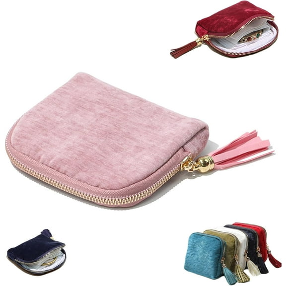 Stuffdatas/Gettoreach Travel Jewelry Case, Soft and Lightweight Tassel Jewelry Box with 5 Compartments, Anti-Scratch Compact Storage Bag for Large Earrings, Beaded Necklace (C#)